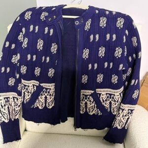 Free People Blue and White Patterned Jacket
